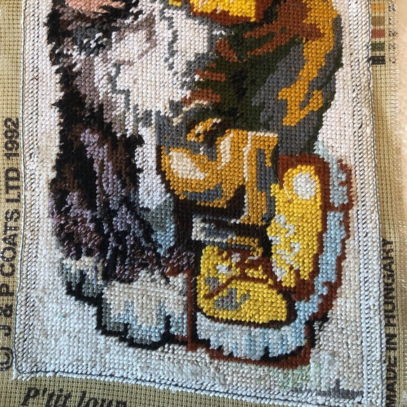 Vintage Needlepoint Panel - Boy & Husky Dog - Picture 3 of 5